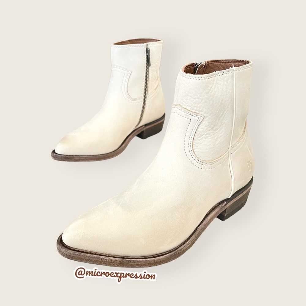 $398 Frye Billy Inside Zip Ivory White Leather Southern Cowboy Short Ankle Boot - Picture 11 of 16